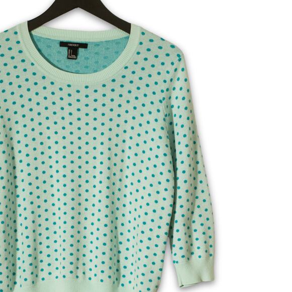Forever 21 Polka Dot Sweater- Womens Large - 3/4 Sleeve Crewneck Pullover Top - Picture 1 of 6